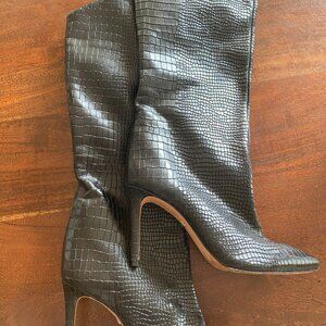 Schutz Maryana Knee High Heeled Black Boot Crocodile Women's 7.5
